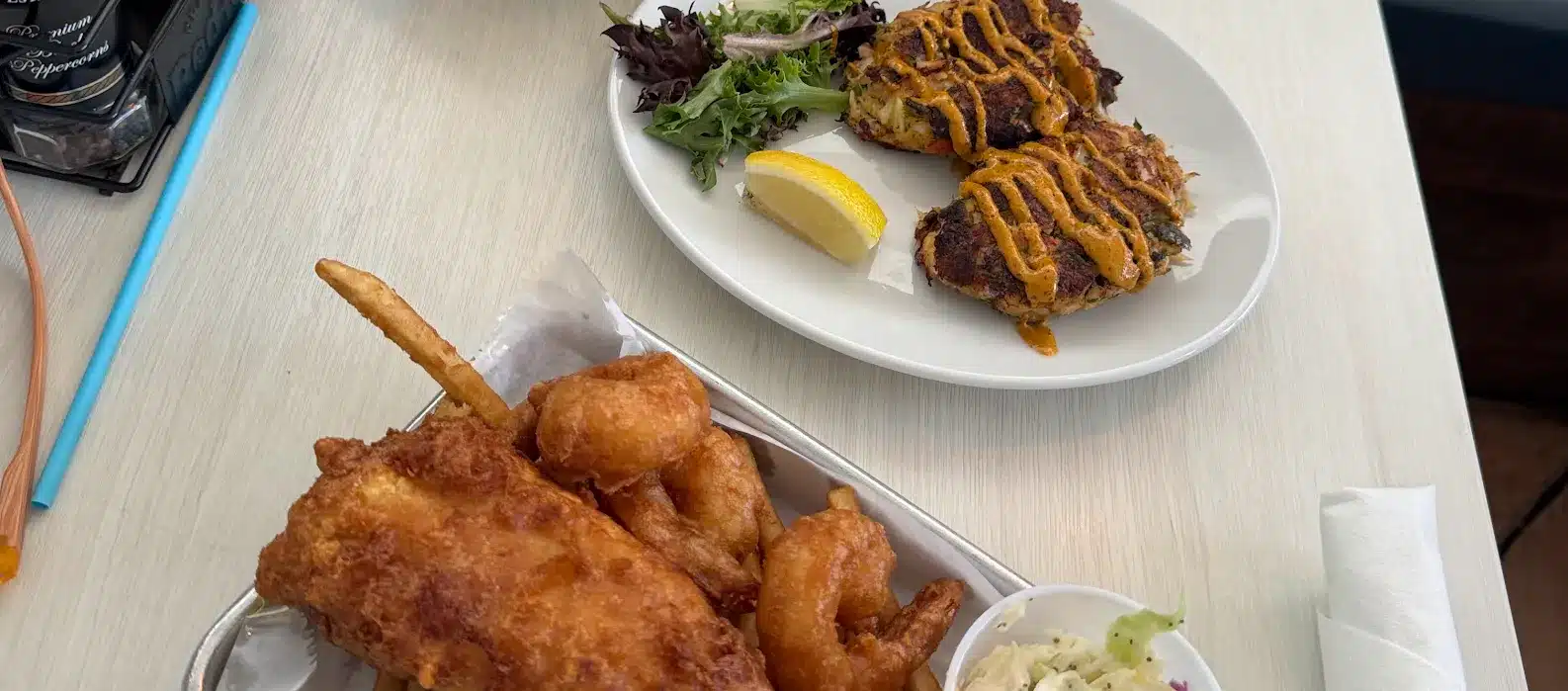 Fish and Chips Crab Cakes Hurricane Hanks
